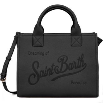 MC2 Saint Barth Structured Black Handbag With Adjustable Shoulder Strap And Embossed Detailing