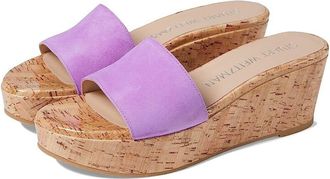 Stuart Weitzman Summer Sandals Womens US 9.5 Purple Leather Wedge Heel KHD840