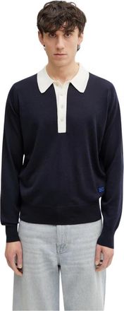 Wales Bonner Henry Longsleeve - Heren - Ronde hals truien - Blauw - L - Wol - Truien & Vesten