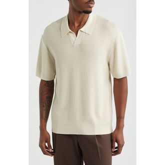 Open Edit Diagonal Stitch Short Sleeve Polo Sweater in Ivory Dove at Nordstrom, Size X-Large