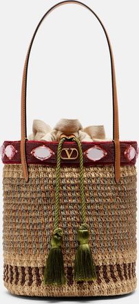 Valentino Garavani VLogo Large embellished raffia bucket bag