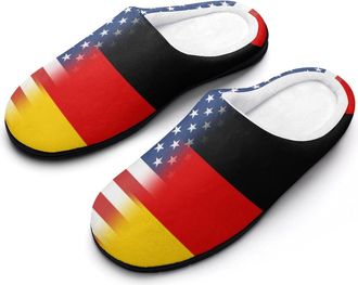 Generic US & Germany Flag Funny Mens Cotton Slippers Soft Non-Slip Rubber Sole House Slipper Indoor Outdoor