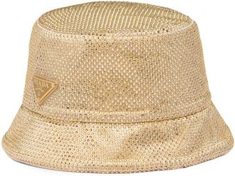 Prada crystal-embellished satin bucket hat - women - Cotton/Synthetic Crystal - M - Gold