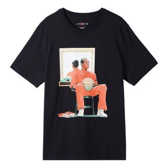 Nike Jordan Mens Air Jordan Solid Color Character Pattern Printing Round Neck Short Sleeve Black T-Shirt DQ7381-010