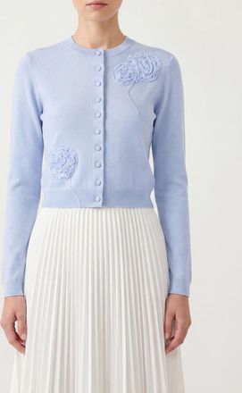 Self Portrait Cardigan slim fit in misto lana con applicazione a fiore