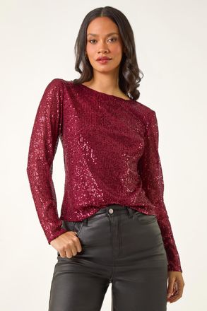 DUSK Sequin Long Sleeve Stretch Top