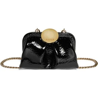 Aim&eacute;e Mini Full Circle Leather Frame Crossbody Clutch in Black Crinkle Patent at Nordstrom
