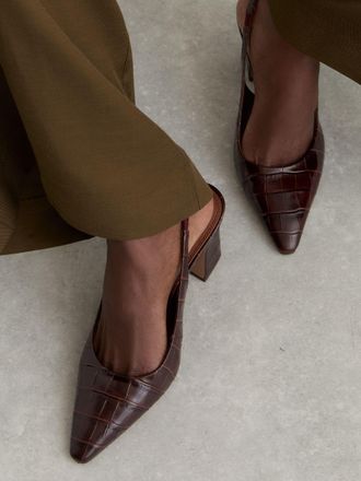 Reiss Burgundy Leather Slingback Court Shoes, X09