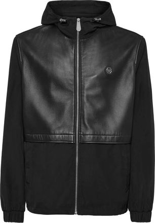 Philipp Plein Nylon/Leren Jas met Capuchon LS - Heren - Leren en Su&egrave;de Jassen - Zwart - 4XL - Nylon - Jassen