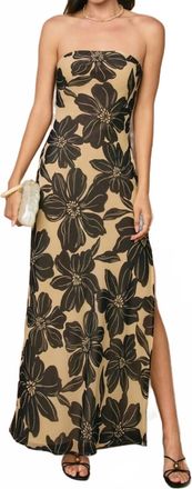 Dress Forum Linen Strapless Tie Back Maxi Dress In Golden Palm
