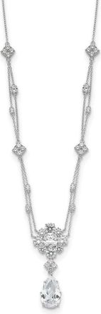 Diamond2Deal Sterling Silver Fancy Cushion-cut and Cubic Zirconia Teardrop Dangle Necklace 18