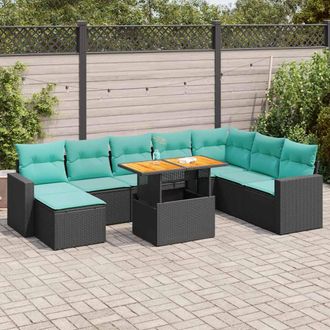 vidaXL Vidaxl Set De Sof&aacute;s De Jard&iacute;n Con Cojines 9 Pzas Rat&aacute;n Sint&eacute;tico Negro