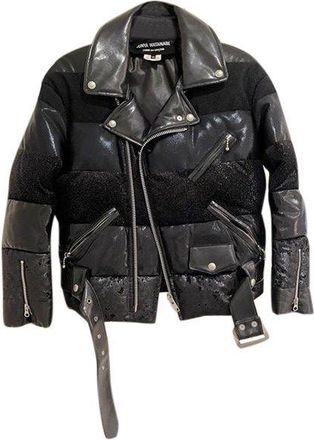 Junya Watanabe Black faux-leather & fabric patchwork padded biker jacket Size XS