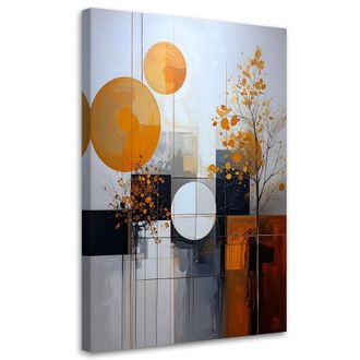 Feeby Cuadro En Lienzo, Abstracci&oacute;n Geom&eacute;trica De C&iacute;rculos Y Hojas Naranjas, 80x120