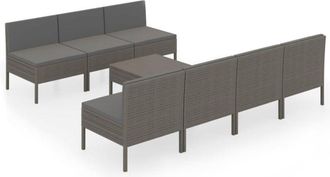 vidaXL Set De Muebles De Jard&iacute;n 8 Pzas Y Cojines Rat&aacute;n Sint&eacute;tico Gris Vidaxl