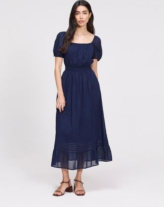 Finery Mandy Cotton Voile Midi Dress in Navy at Nordstrom, Size 14