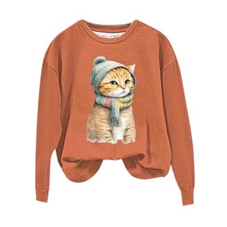 Generic Todays Daily Deals Plain Sweatshirts for Women UK clearance Femmes Cute Cat Imprim&eacute; Col Rond Manches Longues Casual Sweatshirt Sans Christmas Black of