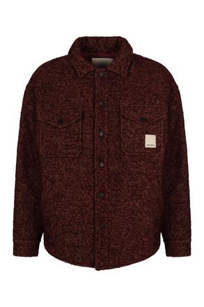 Emporio Armani Mens Overshirt In Mixed Wool Boucle - Dark Red Nylon - Size Small