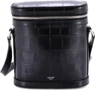 Celine Vertical Zip Messenger leren crossbodytas met krokodillen-reli&euml;f - Zwart