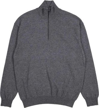 Lisa Yang Trui met halve rits - Heren - Cashmere truien - Grijs - 2XL - Kasjmier - Truien & Vesten