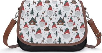 Generic Gnomes Christmas Pattern Crossbody Bag Womens Handbag PU Message Bags Shoulder Purse with Adjustable Strap