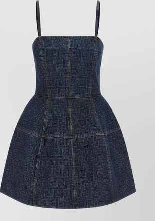 Fendi ff denim dress fitted bodice straps