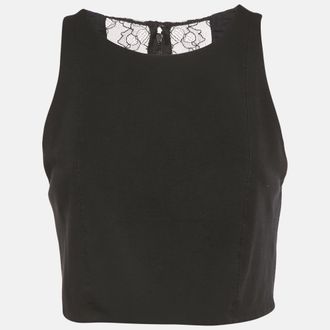 Alice & Olivia Alice + Olivia Black Lace Trim Jersey Zip-Up Crop Top
