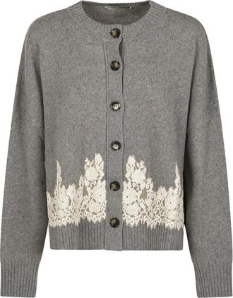 Alberta Ferretti Cardigan met kanten inzet - Dames - Truien - Grijs - Maat: L Kasjmier