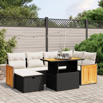 vidaXL Vidaxl - Set De Comedor De Jard&iacute;n 7 Pzas Y Cojines Rat&aacute;n Sint&eacute;tico Negro
