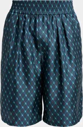 Balmain Men & apos;s Grid Print Silk Pleated Pull-On Shorts