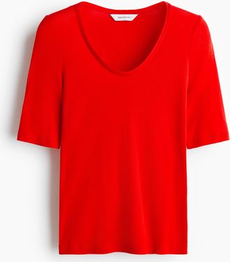 H&M Shirt aus Pima-Baumwolle mit U-Ausschnitt - Rot