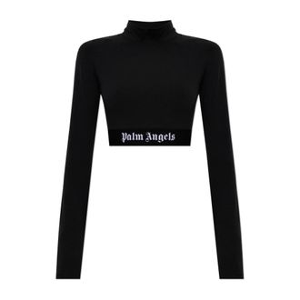 Palm Angels Tops, Dames, Zwart, S, Short Logo Top