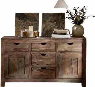 Massivmoebel24 Credenza in legno di Sheesham / palissandro 140x42x80 grigio scuro oliato nature grey 80