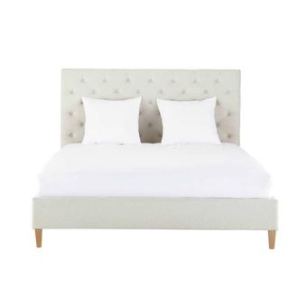 Maisons du monde Cama capiton&eacute; de lino crema 160x200 cm con somier