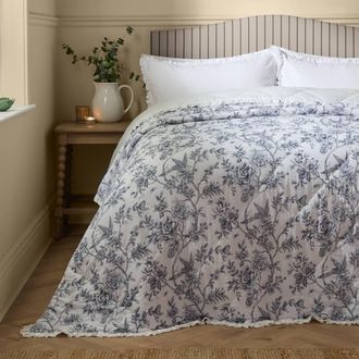 Wylder Hermione Ruffled 100% Cotton Floral Bedspread in White | Size: Double