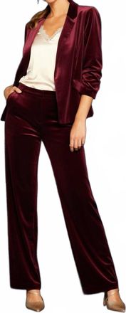 Skies Are Blue Clothing Hey There Straight Leg Velvet Pants In Burgundy