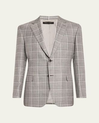 Brioni Mens Cashmere-Blend Plaid Sport Coat
