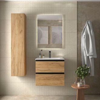 Cygnus Bath Mueble de Baño BEQUIA METAL 60cm Roble Lavabo Porcelana