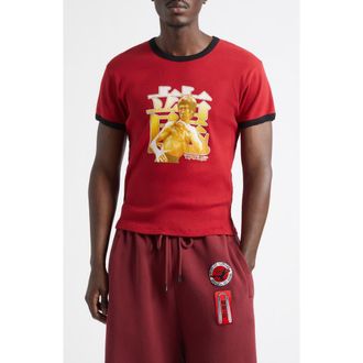 LU&rsquo;U DAN Bruce Lee Rib Cotton Ringer T-Shirt in Chilli at Nordstrom, Size X-Large