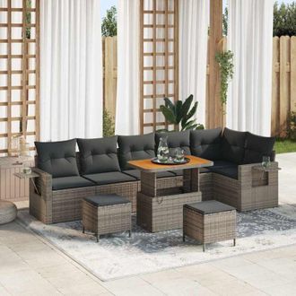 vidaXL Conjunto De Sof&aacute; De Jard&iacute;n 9 Pcs Gris Rat&aacute;n Sint&eacute;tico Vidaxl