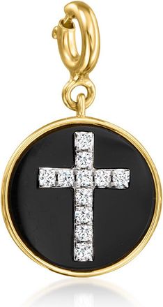 Ross-Simons Lab-Grown Diamond Cross Charm With Black Agate in 18kt Gold Over Sterling
