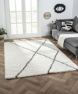 My Flair Hochflor-Teppich »My Shaggy Raute« rechteckig 37 mm Höhe Shaggy, Scandi Rauten Design, leicht glänzend, extra flauschig