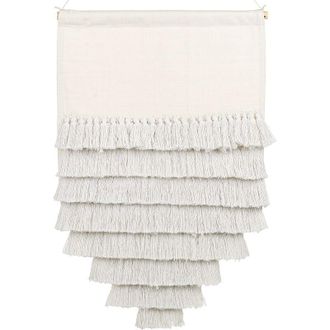 Beliani Beliani - Decoraci&oacute;n De Pared De Algod&oacute;n Blanco Crema 60 X 90 Cm Hecho A Mano Borlas Thul