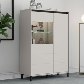 Dmora Credenza Vignate, Aparador Con 4 Estantes, 6 Compartimentos, 2 Puertas, 93x40x135h Cm, Blanco Crema