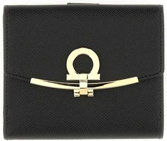 Ferragamo Black Calf Leather Gancini Wallet