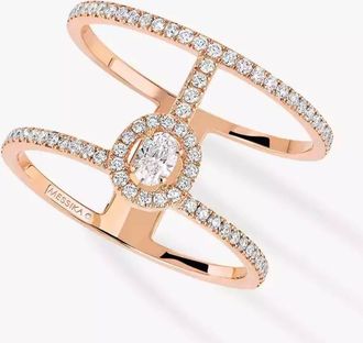 Messika GlamAzone Pink Gold Two-Row Pave Ring, Size 54