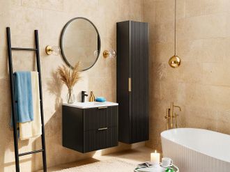 Vente-Unique Mobile per bagno con scanalature, lavabo da incasso e colonna 60 cm Nero - ZEVARA