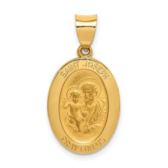 Diamond2Deal 14k Yellow Gold Polished and Satin St Joseph Medal Hollow Pendant