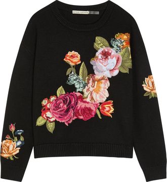 Alice & Olivia Belva Floral-jacquard Stretch-wool Jumper - Black - S (UK8-10 / S)