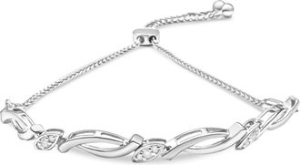 House of Brilliance 925 Sterling Silver Diamond Accent Alternating Swirl link Bolo Bracelet